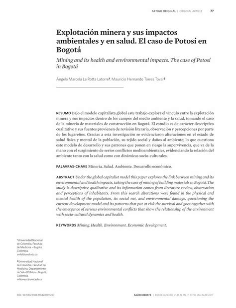 Pdf Eplotaci N Minera Sus Impactos Amientales En Salud El Caso