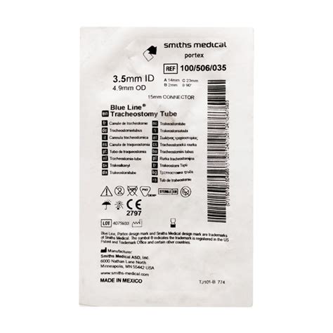 Buy Portex Blue Line Tracheostomy Tube 35 Mm With 15mm Connector 100