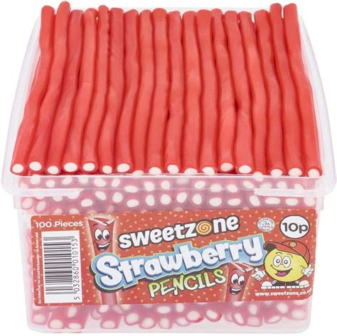 Sweetzone Sweets Tub Of Strawberry Pencils 100 Pieces Of Retro Sweets