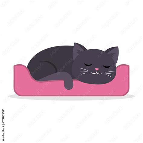 Black cute cat sleeping curled up in a ball in cartoon style. Stock Vector | Adobe Stock