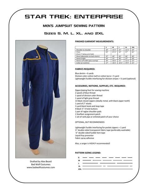 This Is A Sewing Pattern For The Mens Standard Starfleet Duty Jumpsuit