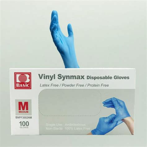 Basic Synmax Vinyl Exam Gloves 100box Medium Latex Free Powder