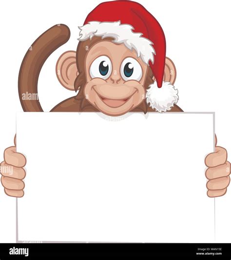 Christmas Monkey Cartoon Character In Santa Hat Stock Vector Image