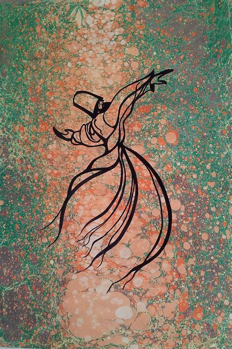 The Turkish Art Of Marbling Or Called Ebru With Mevlana Painting By