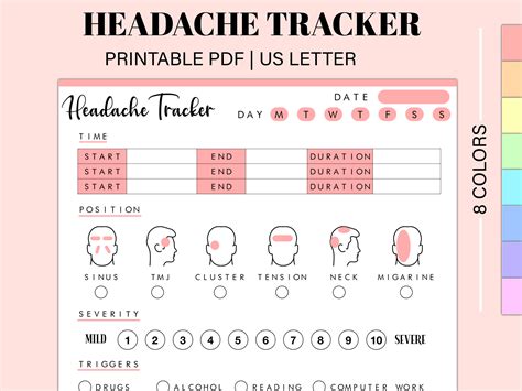 Migraine Tracker Headache Tracker Printable Headache Log Migraine