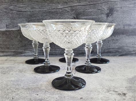 Champgne Glasses Westmoreland English Hobnail Black Set Of Six 1929