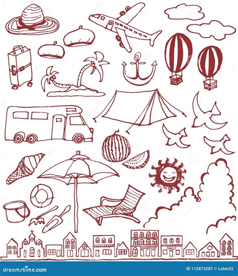 Set Of Hand Drawn Summer Icons Stock Vector Illustration Of Travel