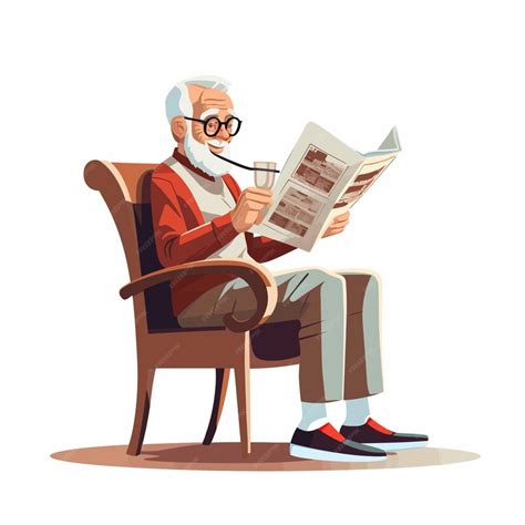 Premium Vector Elderly Man Sit In Chair Reading Newspaper