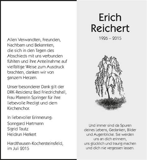 Traueranzeigen Von Erich Reichert Trauerundgedenken De