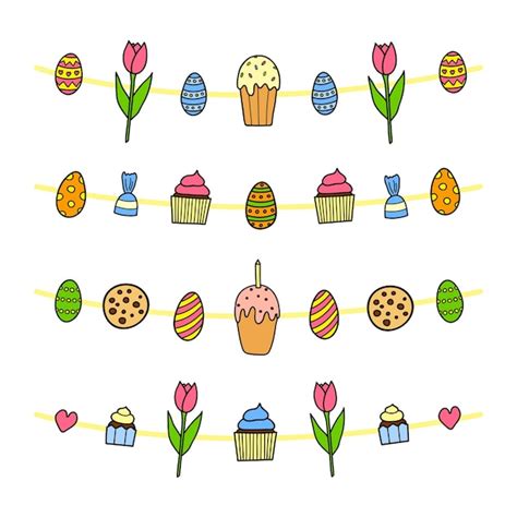 Premium Vector Set Of Doodle Garlands With Easter Icons