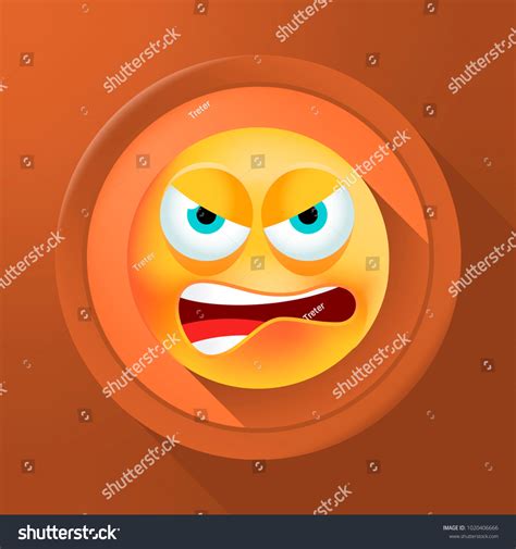 Cute Angry Emoticon On Color Button Stock Vector Royalty Free