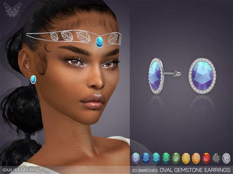 The Sims Resource Oval Gemstone Earrings