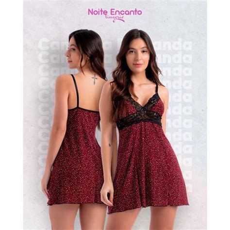 Camisola Renda Sem Bojo Sensual Linha Noite Pijama Estampada Noite Encanto Lingerie Camisola