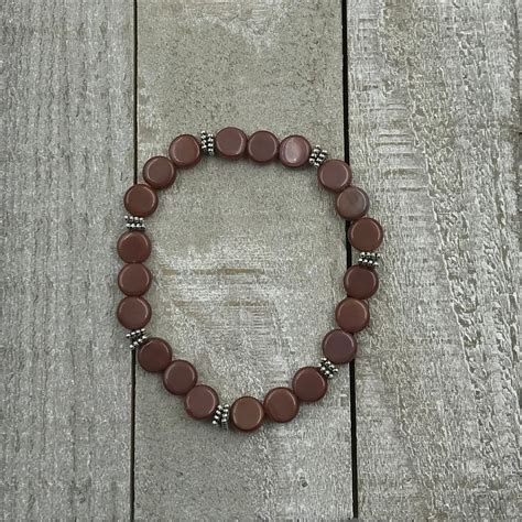 Brown Beaded Stretch Bracelet Brown Stretchy Bracelet Etsy Uk