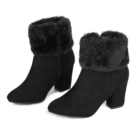 Christmas Faux Fur Chunky Heel Ankle Boots Allegra K