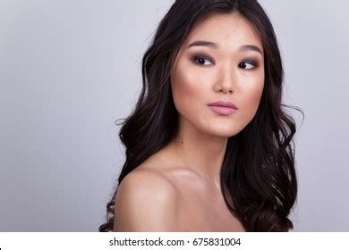 Portrait Beautiful Asian Woman Naked Shoulders Stock Photo