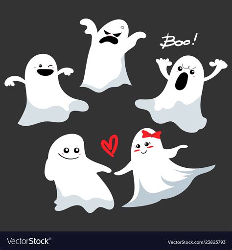 Cartoon Spooky Ghost Character Set Royalty Free Vector Image