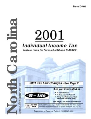 Fillable Online Dor State Nc Form D 401 North Carolina 2001 Dor State