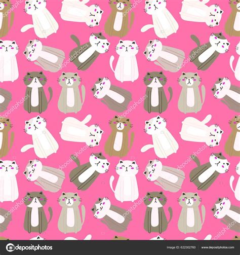 Cute Cat Seamless Pattern Background Vector Illustration Fabric T