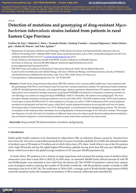 PDF Detection Of Mutations And Genotyping Of Drug Resistant