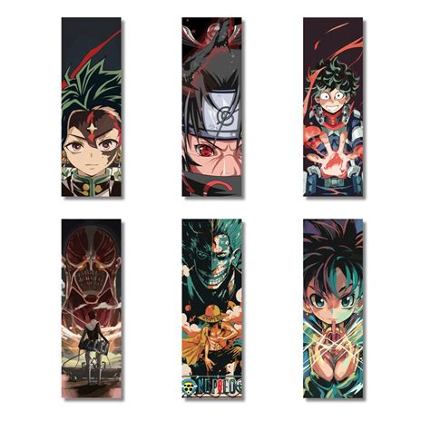 Anime Printable Bookmarks Set Of 6 Printable Cartoon Theme Etsy