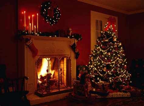 Download Christmas Fireplace With Decorated Tree Background ...