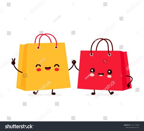 Cute Happy Funny Shopping Bags Vector Stock Vector (Royalty Free ...