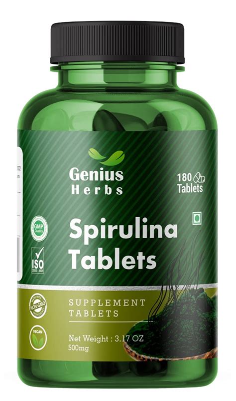 Genius Herbs Spirulina Tablets Mg Serves Mg Per Day Supports