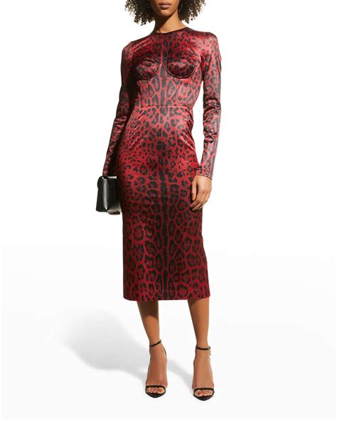 Dolce Gabbana Tubino Leopard Print Satin Midi Dress ShopStyle