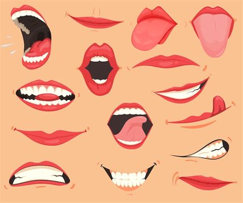 Premium Vector Mouth Expressions Lips With A Variety Of Emotions