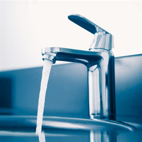 Faucet With Flowing Water Stock Image Image Of Bathroom 55875017