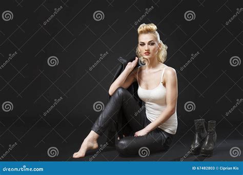 Blonde Rocker Girl Sitting Down Stock Image Image Of Caucasian Lady 67482803