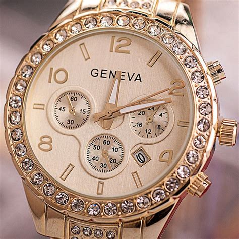 Geneva Watch Wholesale Price Casual Crystal Rhinestone Dress Clock Rose Gold Stainless Steel