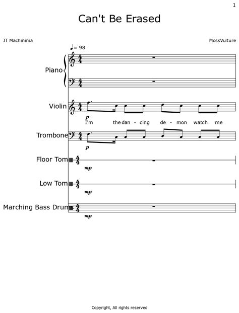 Can T Be Erased Sheet Music For Piano Violin Trombone Floor Tom