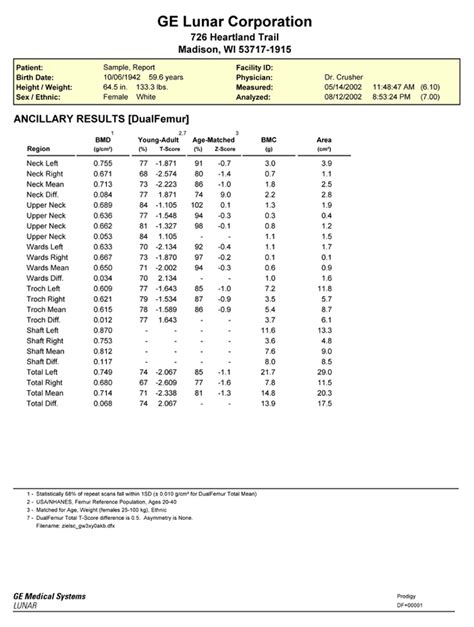 Ge Healthcare Bone Density Report Sample