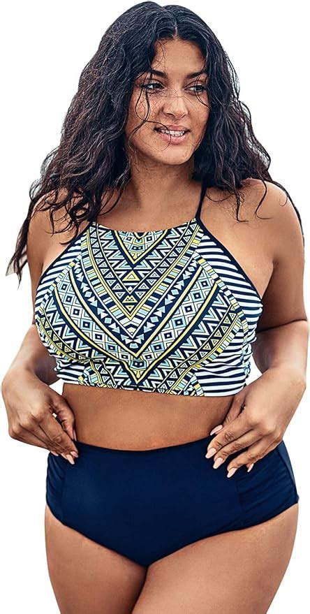 Amazon Cupshe Women S Plus Size Bikini Set Tank Lace Shirring High