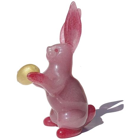 Murano Large Pink Bubbles Bunny Rabbit Gold Leaf Egg Italian Art Glass Sculpture For Sale At 1stdibs