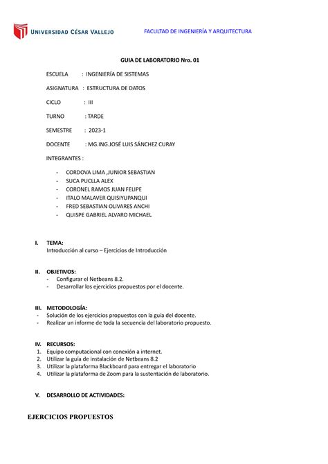 Guia De Laboratorio N Docx Guia De Laboratorio Nro Escuela