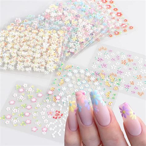 KRTBKR Flowers Nails Art Stickers 3D Self Adhesive Colorful Flower