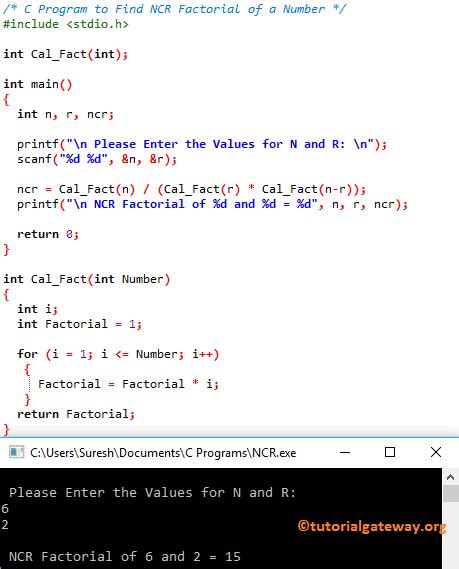 C Program To Find Ncr Factorial Of A Number