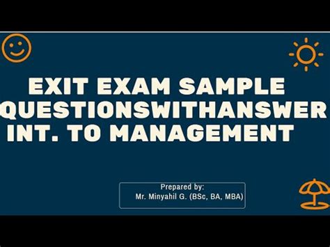 Ntroduction To Management Exit Exam Questions With Answers Test