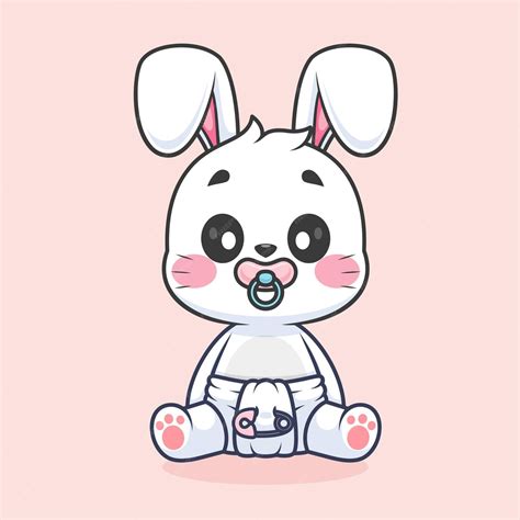 Free Vector Cute Rabbit Baby Wearing Pacifier And Diaper Cartoon