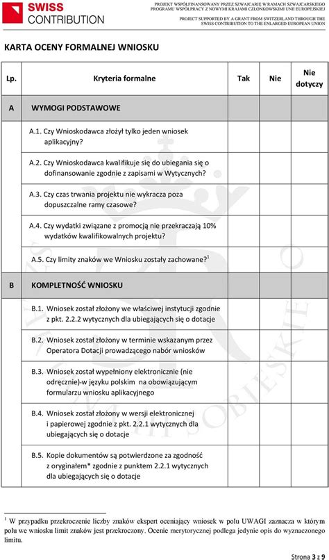 KARTA OCENY FORMALNEJ wypełniają osoby dokonujące oceny formalnej