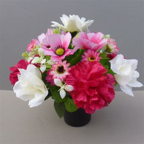 Artificial Flower Pot With Pink Carnations White Roses And Pink Daisies