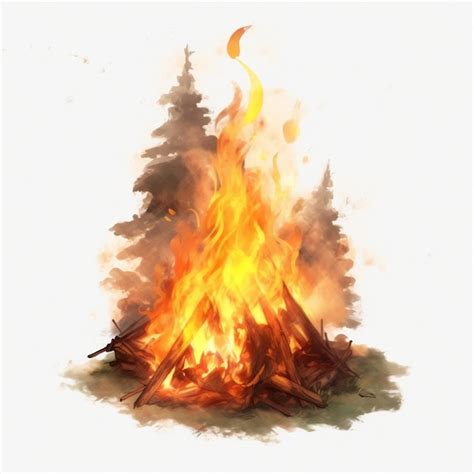 Premium AI Image Big Bonfire With Flame White Background Generative AI