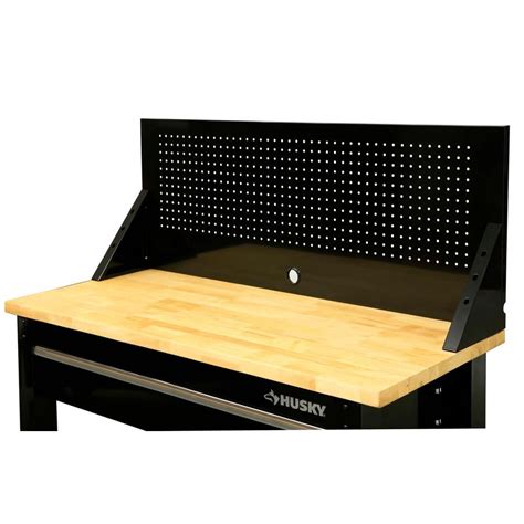 Husky Ft Solid Wood Top Workbench In Black With Pegboard And