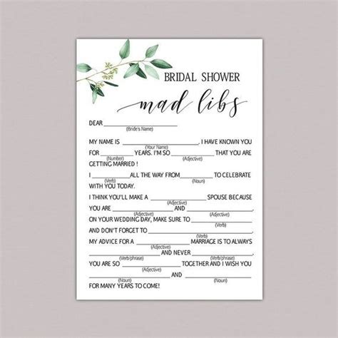 Bridal Shower Mad Libs Bridal Mad Libs Mad Lib Bride Advice Leaves Wedding Shower Game