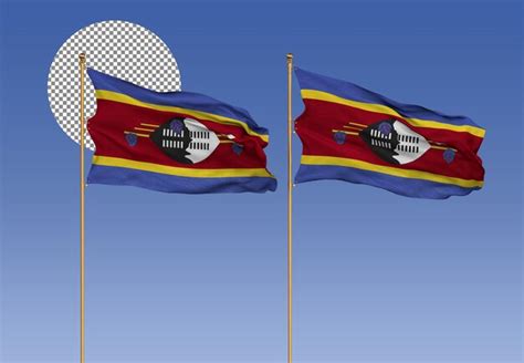 Eswatini Wavy Flags With Pole 3d Rendering Premium Ai Generated Psd