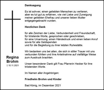 Traueranzeigen Von Regina Brohm Vrm Trauer De