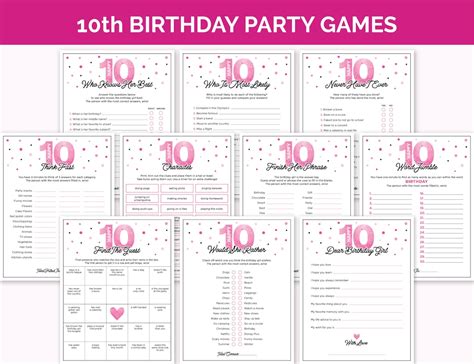 10th Birthday Party Games Printable Tenth Birthday Game Bundle With